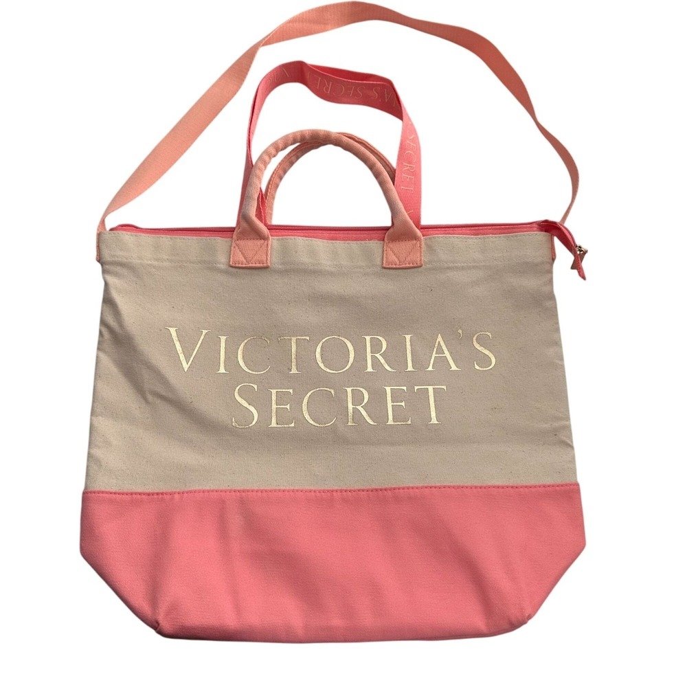 Victorias Secret Pink Shopper Canvas Double Tote Bag Insulated Lining Gift See‎
